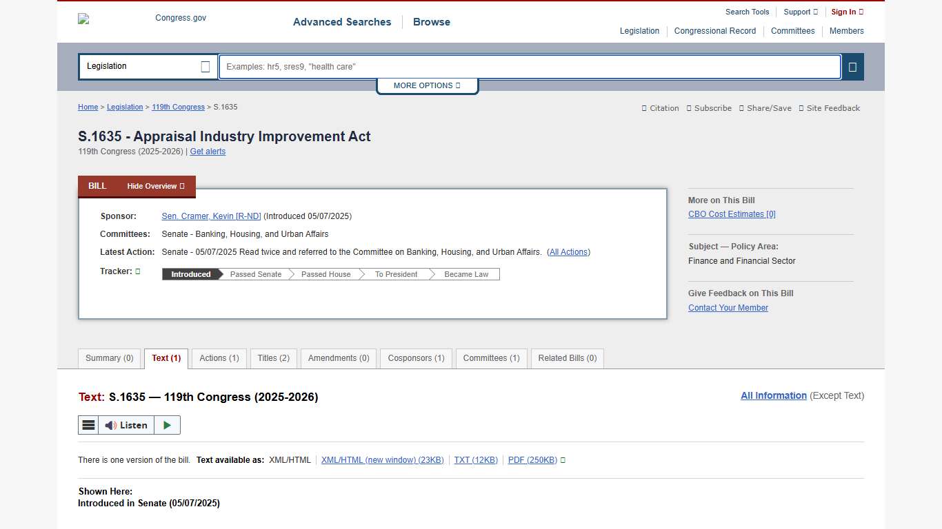 Text - S.1635 - 119th Congress (2025-2026): Appraisal Industry Improvement Act Congress.gov Library of Congress